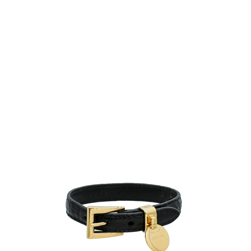 Prada Saffiano Leather Bracelet - Black, Gold-Tone Metal Wrap, Bracelets -  PRA914166 | The RealReal